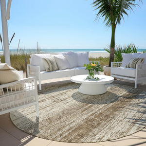 Homeroots 3' Artichoke Green And Ivory Striped Washable Indoor Outdoor Area Rug For Stylish Living Spaces 8' Round Polyester 589862