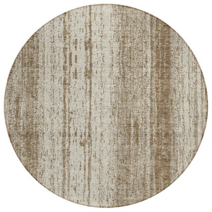 HomeRoots 5' Classic Brown and Ivory Striped Washable Area Rug for Indoor and Outdoor High-Traffic Spaces 8' Round 589862