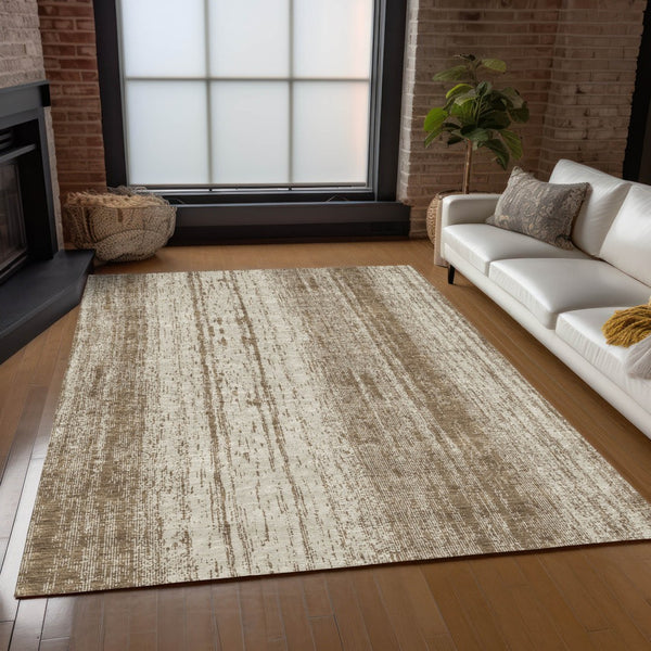 Homeroots 3' Artichoke Green And Ivory Striped Washable Indoor Outdoor Area Rug For Stylish Living Spaces 9' X 12' Polyester 589864