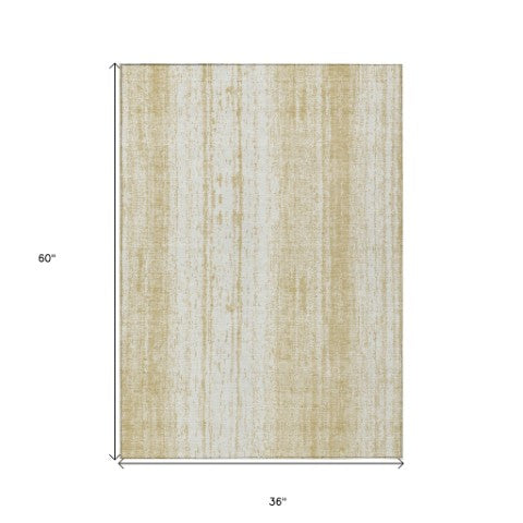 Homeroots 3' Artichoke Green And Ivory Striped Washable Indoor Outdoor Area Rug For Stylish Living Spaces 3' X 5' Polyester 589866