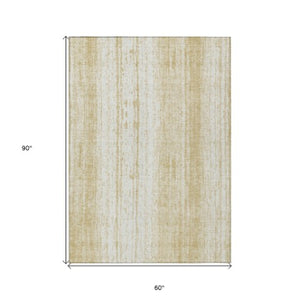 Homeroots 3' Artichoke Green And Ivory Striped Washable Indoor Outdoor Area Rug For Stylish Living Spaces 5' X 8' Polyester 589867