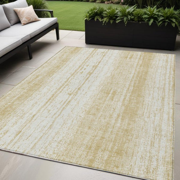 Homeroots 3' Artichoke Green And Ivory Striped Washable Indoor Outdoor Area Rug For Stylish Living Spaces 5' X 8' Polyester 589867
