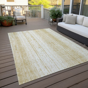 Homeroots 3' Artichoke Green And Ivory Striped Washable Indoor Outdoor Area Rug For Stylish Living Spaces 5' X 8' Polyester 589867