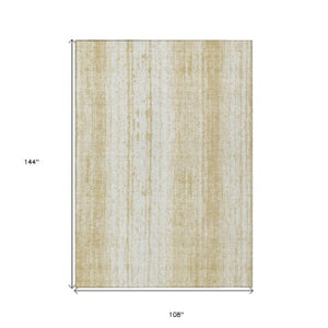 Homeroots 3' Artichoke Green And Ivory Striped Washable Indoor Outdoor Area Rug For Stylish Living Spaces 9' X 12' Polyester 589870