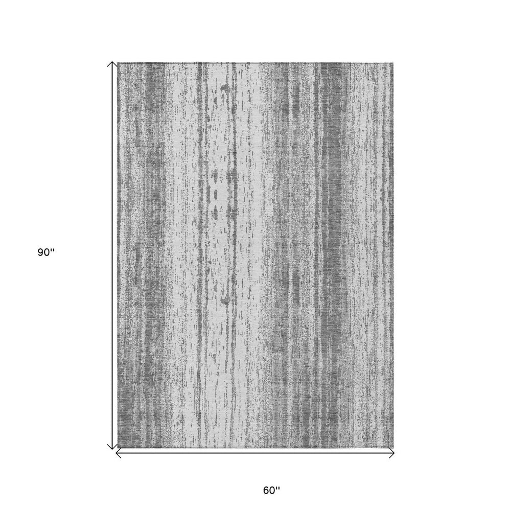 HomeRoots 5' Gray and Ivory Striped Area Rug - Stylish, Durable, Washable Indoor/Outdoor Design for Versatile Use 5' X 8' 589873