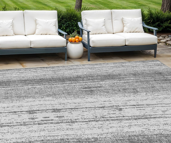 HomeRoots 9' Gray and Ivory Striped Area Rug - Versatile Indoor Outdoor Design for High-Traffic Spaces 9' X 12' 589876