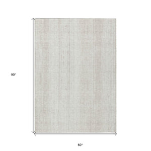 HomeRoots 5' Stylish Ivory and Beige Striped Washable Area Rug for Indoor and Outdoor Spaces, Easy Care Design 5' X 8' 589879