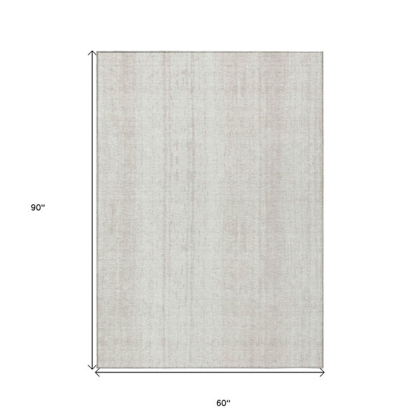 HomeRoots 5' Stylish Ivory and Beige Striped Washable Area Rug for Indoor and Outdoor Spaces, Easy Care Design 5' X 8' 589879