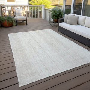 HomeRoots 5' Stylish Ivory and Beige Striped Washable Area Rug for Indoor and Outdoor Spaces, Easy Care Design 5' X 8' 589879