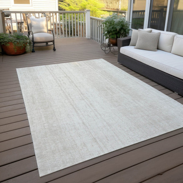 HomeRoots 5' Stylish Ivory and Beige Striped Washable Area Rug for Indoor and Outdoor Spaces, Easy Care Design 5' X 8' 589879