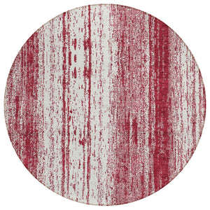 HomeRoots 5' Merlot and Ivory Striped Washable Area Rug - Stylish, Durable, Indoor/Outdoor Decor Solution 8' Round 589886