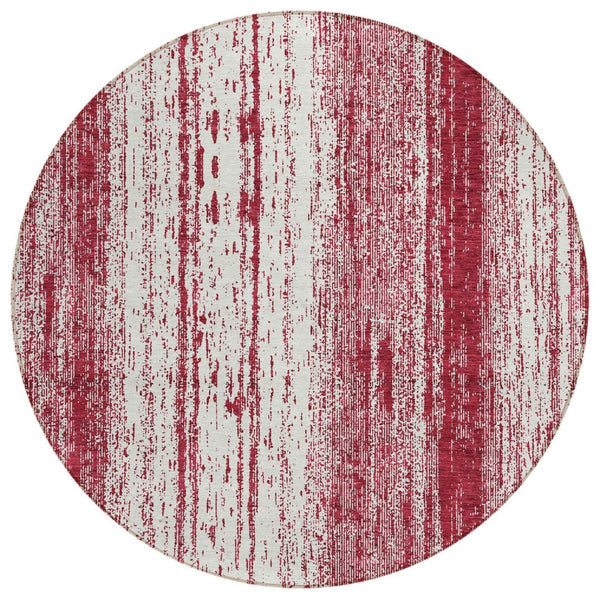 HomeRoots 5' Merlot and Ivory Striped Washable Area Rug - Stylish, Durable, Indoor/Outdoor Decor Solution 8' Round 589886