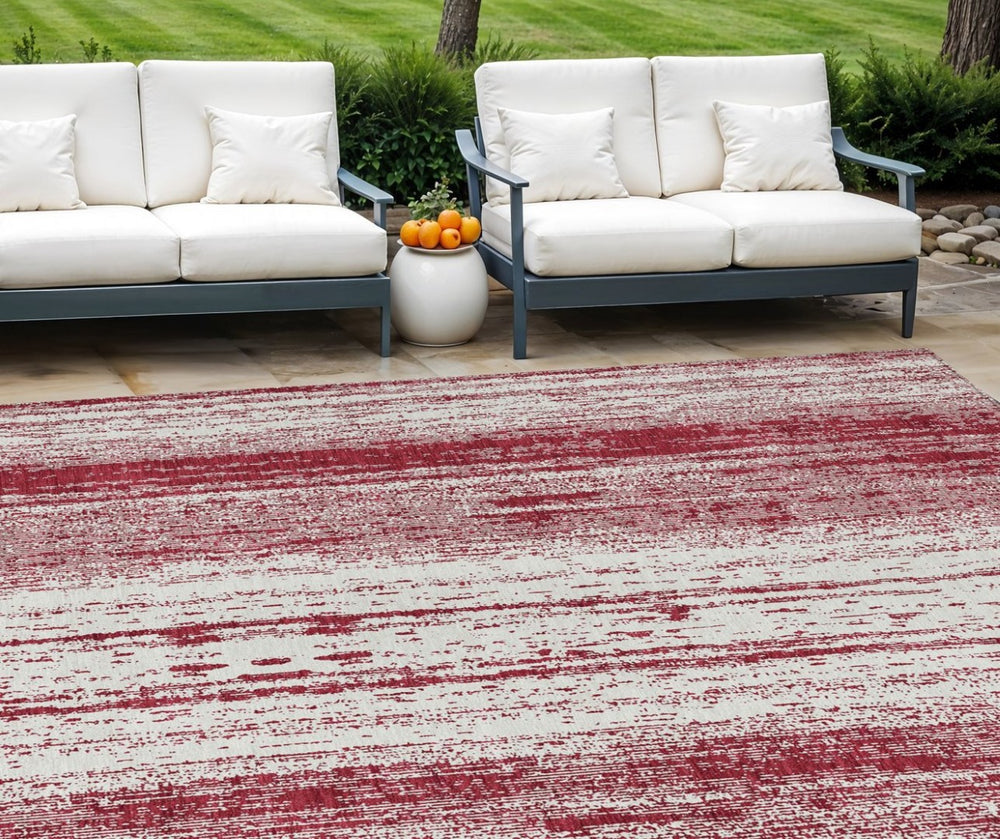 HomeRoots 9' Merlot and Ivory Striped Indoor Outdoor Area Rug – Stylish, Durable, and Machine Washable Design 9' X 12' 589888