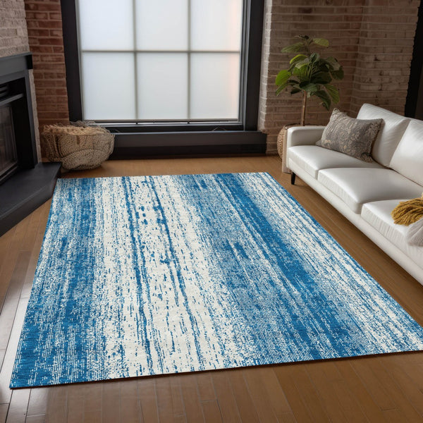 Homeroots 3' Artichoke Green And Ivory Striped Washable Indoor Outdoor Area Rug For Stylish Living Spaces 5' X 8' Polyester 589891