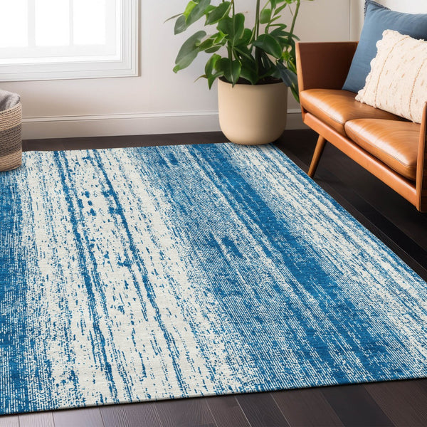 Homeroots 3' Artichoke Green And Ivory Striped Washable Indoor Outdoor Area Rug For Stylish Living Spaces 9' X 12' Polyester 589894