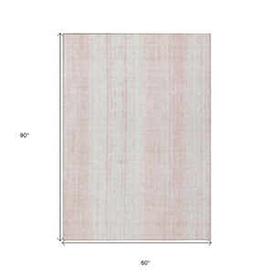 Homeroots 3' Artichoke Green And Ivory Striped Washable Indoor Outdoor Area Rug For Stylish Living Spaces 5' X 8' Polyester 589897