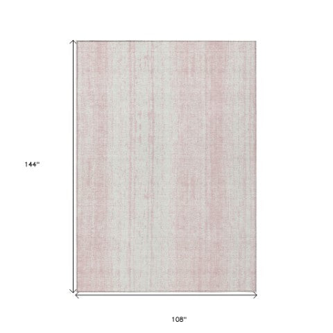 Homeroots 3' Artichoke Green And Ivory Striped Washable Indoor Outdoor Area Rug For Stylish Living Spaces 9' X 12' Polyester 589900