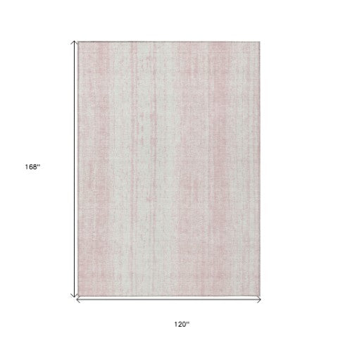 Homeroots 3' Artichoke Green And Ivory Striped Washable Indoor Outdoor Area Rug For Stylish Living Spaces 10' X 14' Polyester 589901