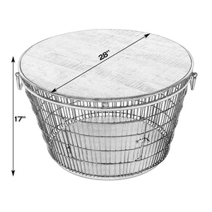 Butler Specialty Company Industrial Round Coffee Table With Solid Mango Wood Top & Iron Base, 28" Brown Iron,Mango Wood 5899025-butler