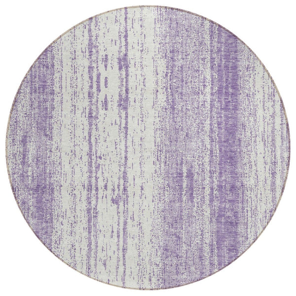 HomeRoots 5' Purple and Ivory Striped Washable Area Rug - Durable Indoor/Outdoor Comfort for Any Space 8' Round 589904