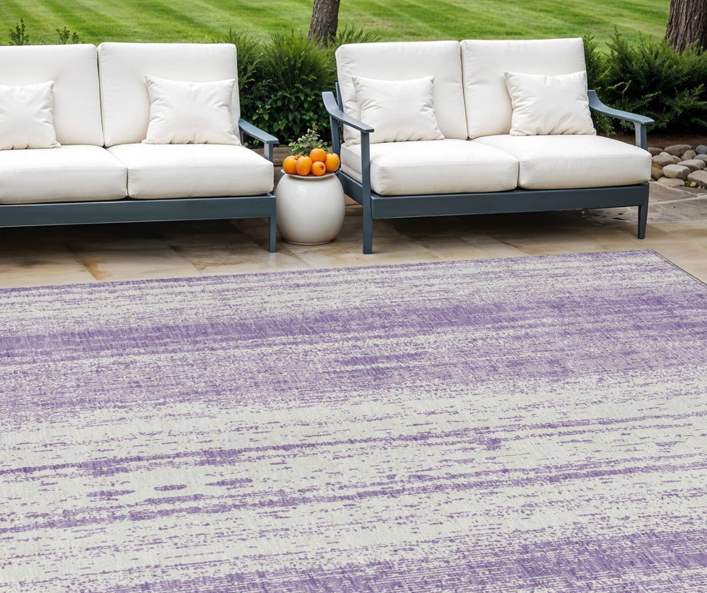 HomeRoots 9' Durable Purple and Ivory Striped Area Rug for Indoor and Outdoor Spaces - Machine Washable Design 9' X 12' 589906