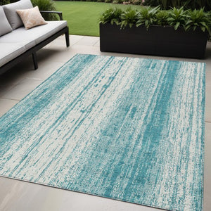 Homeroots 3' Artichoke Green And Ivory Striped Washable Indoor Outdoor Area Rug For Stylish Living Spaces 5' X 8' Polyester 589915