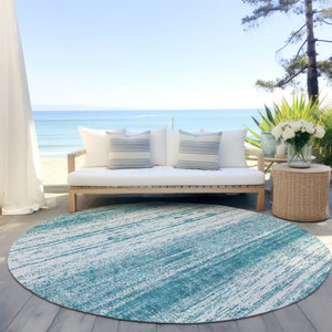 Homeroots 3' Artichoke Green And Ivory Striped Washable Indoor Outdoor Area Rug For Stylish Living Spaces 8' Round Polyester 589916
