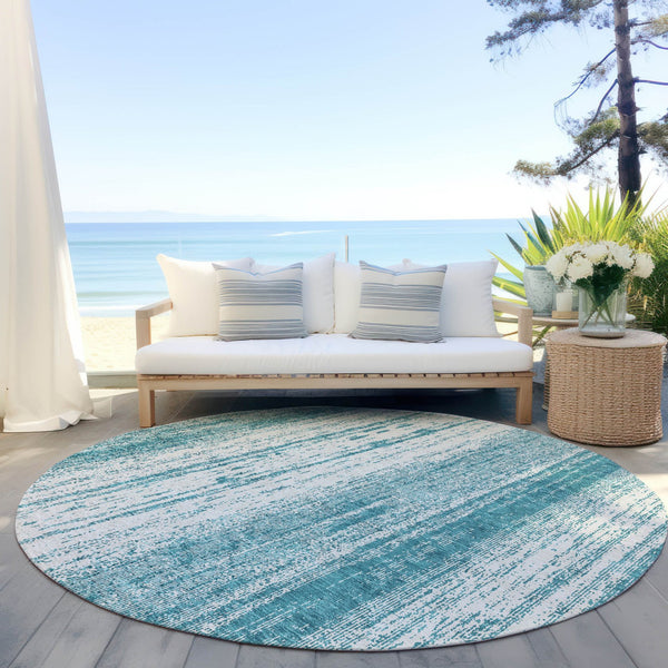 Homeroots 3' Artichoke Green And Ivory Striped Washable Indoor Outdoor Area Rug For Stylish Living Spaces 8' Round Polyester 589916