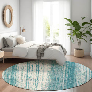 Homeroots 3' Artichoke Green And Ivory Striped Washable Indoor Outdoor Area Rug For Stylish Living Spaces 8' Round Polyester 589916