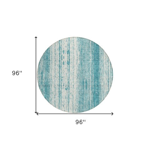 Homeroots 3' Artichoke Green And Ivory Striped Washable Indoor Outdoor Area Rug For Stylish Living Spaces 8' Round Polyester 589916