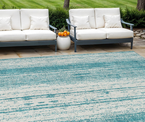 Homeroots 3' Artichoke Green And Ivory Striped Washable Indoor Outdoor Area Rug For Stylish Living Spaces 8' X 10' Polyester 589917