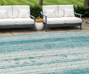 Homeroots 3' Artichoke Green And Ivory Striped Washable Indoor Outdoor Area Rug For Stylish Living Spaces 9' X 12' Polyester 589918