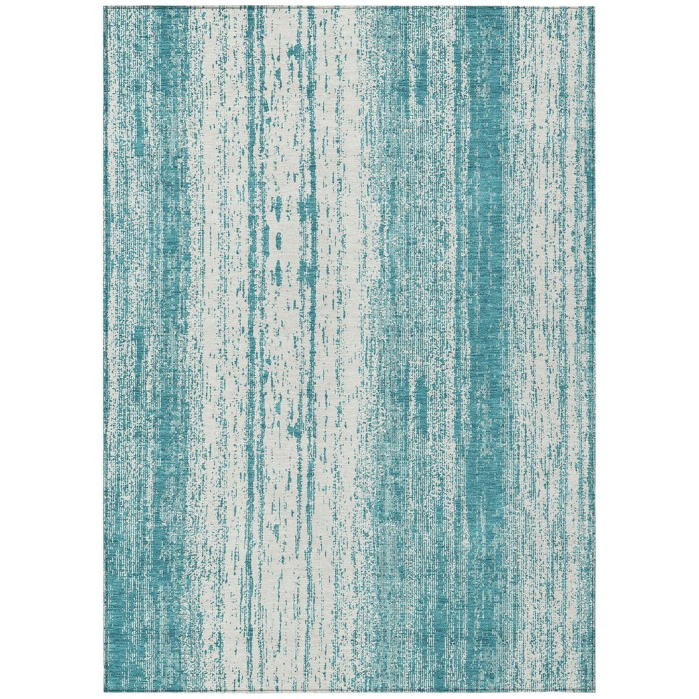 HomeRoots 9' Stylish Striped Teal Blue and Ivory Area Rug for Indoor and Outdoor Spaces, Easy Care & Durable 9' X 12' 589918