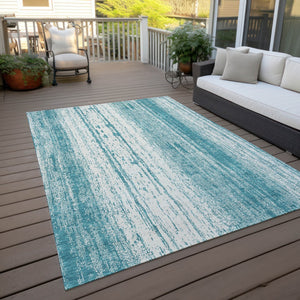 Homeroots 3' Artichoke Green And Ivory Striped Washable Indoor Outdoor Area Rug For Stylish Living Spaces 10' X 14' Polyester 589919
