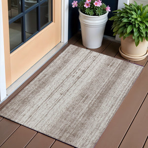 Homeroots 3' Artichoke Green And Ivory Striped Washable Indoor Outdoor Area Rug For Stylish Living Spaces 3' X 5' Polyester 589920