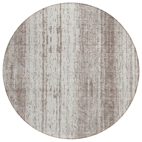 HomeRoots 5' Stylish Taupe and Ivory Striped Washable Indoor Outdoor Rug for High-Traffic Areas and Homes 8' Round 589922
