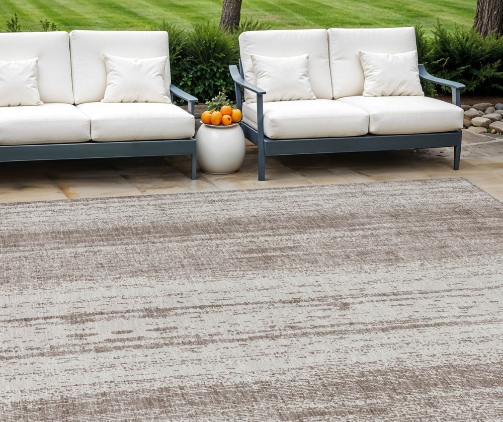 HomeRoots 9' Stylish Taupe and Ivory Striped Washable Area Rug – Durable, Versatile for Indoor and Outdoor Use 9' X 12' 589924