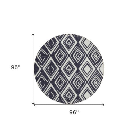 Homeroots 3'' Black And Ivory Geometric Washable Area Rug For Indoor Outdoor Spaces, Durable And Stylish Design 8' Round Polyester 589928