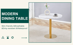 English Elm 31.5 Inch Round Dining Table Dark Grain Mdf Top Metal Base for Small Spaces White+Gold W1151P235231