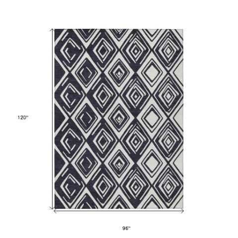 Homeroots 3'' Black And Ivory Geometric Washable Area Rug For Indoor Outdoor Spaces, Durable And Stylish Design 8' X 10' Polyester 589929