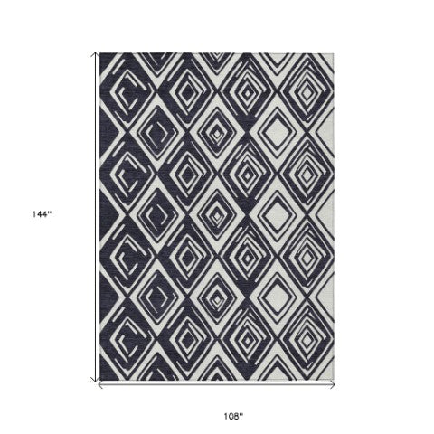 Homeroots 3'' Black And Ivory Geometric Washable Area Rug For Indoor Outdoor Spaces, Durable And Stylish Design 9' X 12' Polyester 589930