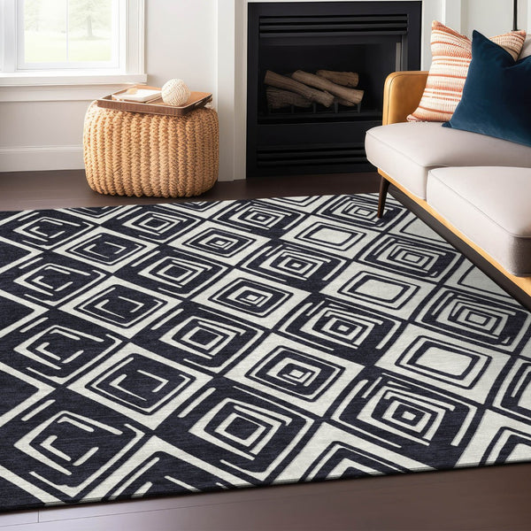 Homeroots 3'' Black And Ivory Geometric Washable Area Rug For Indoor Outdoor Spaces, Durable And Stylish Design 9' X 12' Polyester 589930