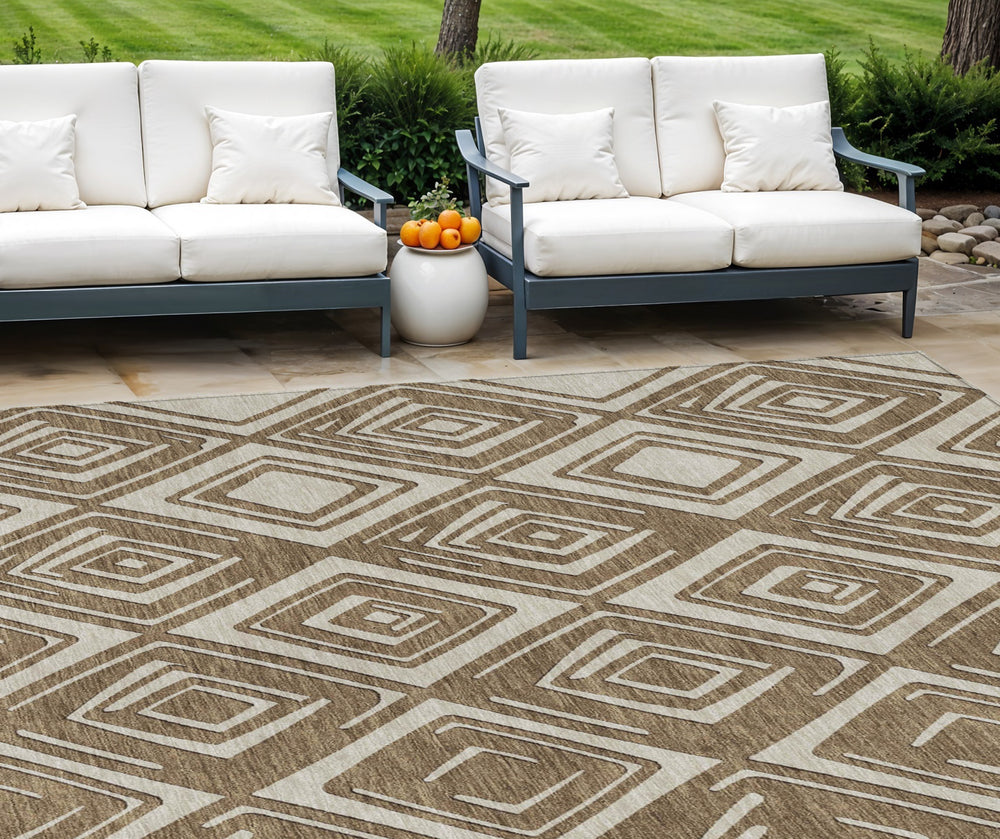 Homeroots 3'' Black And Ivory Geometric Washable Area Rug For Indoor Outdoor Spaces, Durable And Stylish Design 10' X 14' Polyester 589937