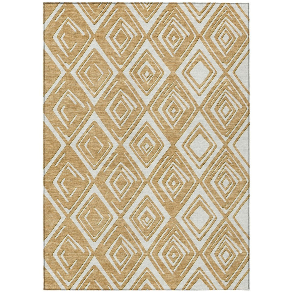 HomeRoots 5' Gold and Ivory Geometric Washable Area Rug for Indoor and Outdoor Spaces – Modern Style & Durability 8' X 10' 589947