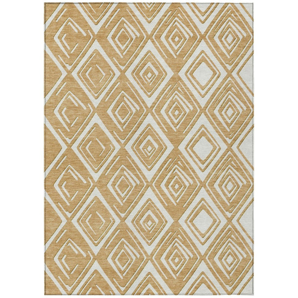 HomeRoots 5' Gold and Ivory Geometric Washable Area Rug for Indoor and Outdoor Spaces – Modern Style & Durability 10' X 14' 589949
