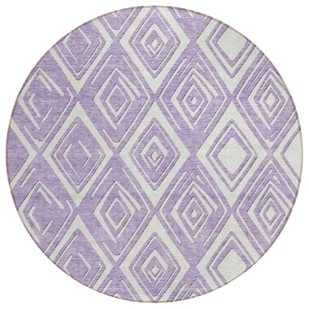 HomeRoots 5' Modern Lavender and Ivory Geometric Area Rug - Durable, Washable, Perfect for Indoor & Outdoor Use 8' Round 589958