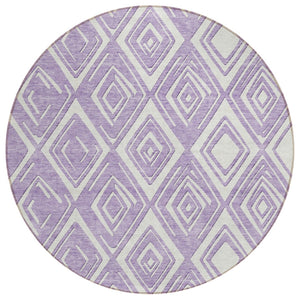 HomeRoots 5' Modern Lavender and Ivory Geometric Area Rug - Durable, Washable, Perfect for Indoor & Outdoor Use 8' Round 589958