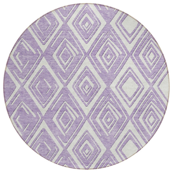 HomeRoots 5' Modern Lavender and Ivory Geometric Area Rug - Durable, Washable, Perfect for Indoor & Outdoor Use 8' Round 589958