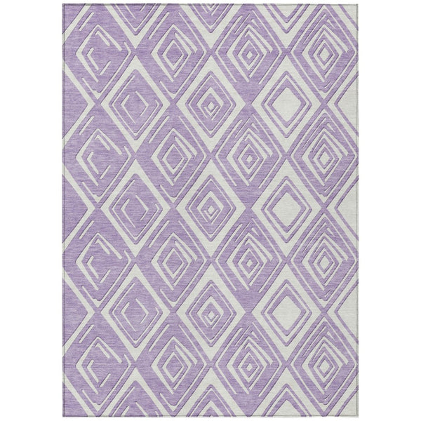 HomeRoots 5' Modern Lavender and Ivory Geometric Area Rug - Durable, Washable, Perfect for Indoor & Outdoor Use 10' X 14' 589961