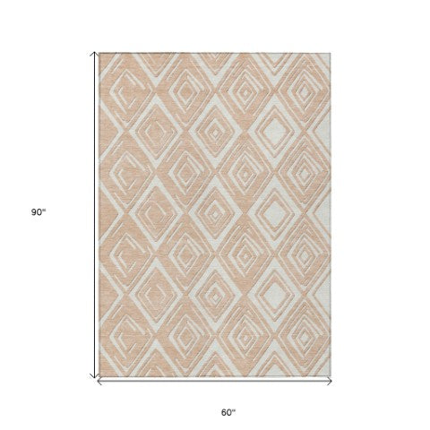 Homeroots 3'' Black And Ivory Geometric Washable Area Rug For Indoor Outdoor Spaces, Durable And Stylish Design 5' X 8' Polyester 589969